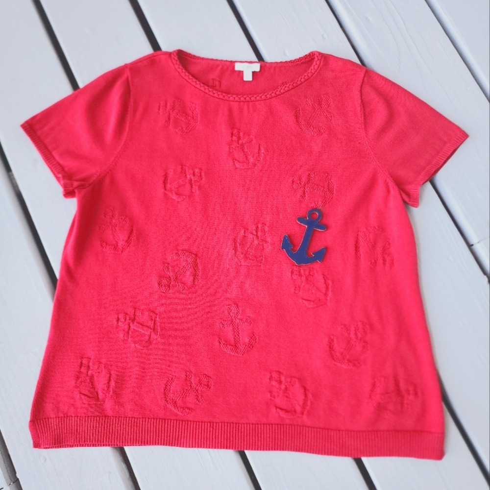XLP ANCHOR RED SHORT SLEEVE SWEATER by Talbots
